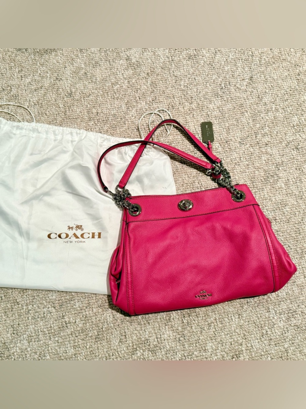 COACH Pebbled Leather Shoulder Bag in Pink